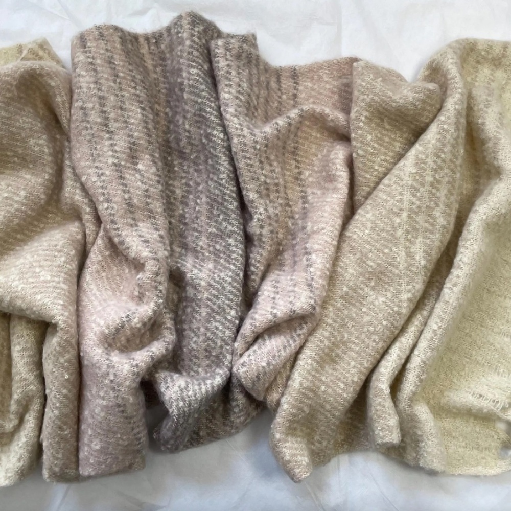 Scarf, Pink Ivory Large Wool Shawl, Wrap, Plaid,  Winter Accessories NEW